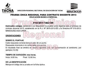 Prueba Única Regional para Contrato Docente 2013 - EBE