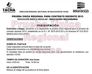 Prueba Única Regional para Contrato Docente 2013 - Secundaria